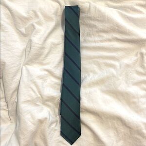 The Tie Bar Green and Navy Blue Striped Slim Tie